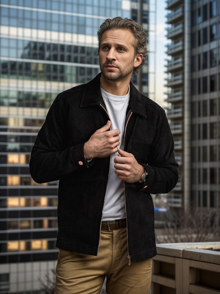 Herren Wildlederjacke mit modernem Stehkragen und praktischen Taschen Aliams