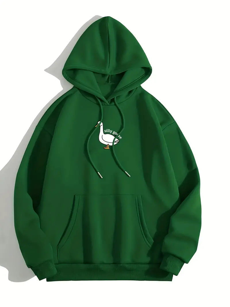 Damen Kapuzenpullover mit kreativem Gänsemotiv und weichem fleece innen