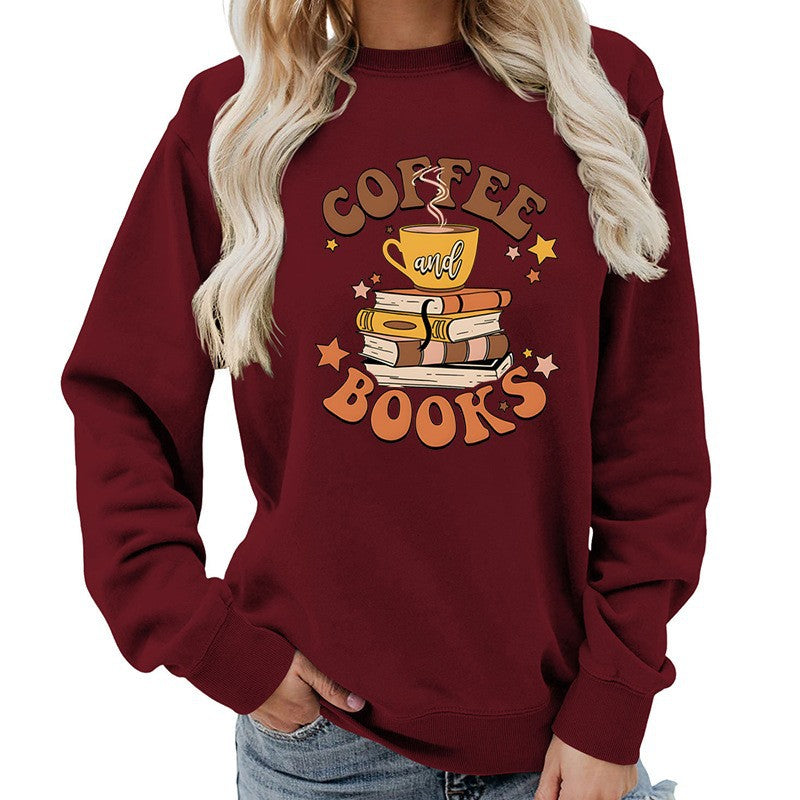 Damen Sweatshirt mit kreativem Kaffeebuch-Design