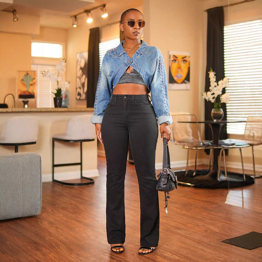 Damen cropped Jeansjacke mit Rüschendetails und taillierter Silhouette