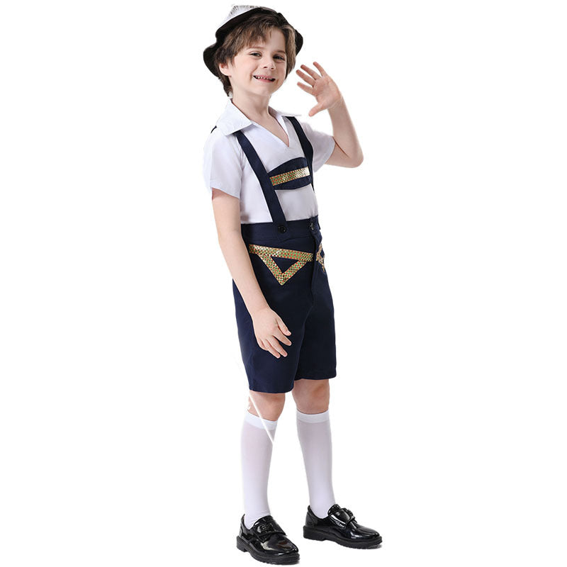 Unisex nan festliche Kinderhose mit verstellbaren Hosenträgern und Ziergürtel Drune