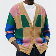 Herren gestreifter Strickcardigan mit bunten Farbblock-Design Aliams