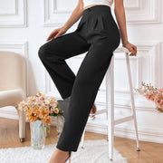 Damen elegante Hochbund-Hose mit schmalem Bein und Faltenwurf