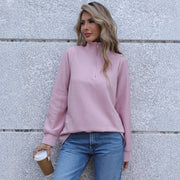 Damen lässiger Pullover mit Reißverschluss und Rippstruktur