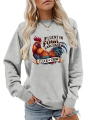 Damen Sweatshirt mit humorvollem Hühnermotiv und bequemer Passform