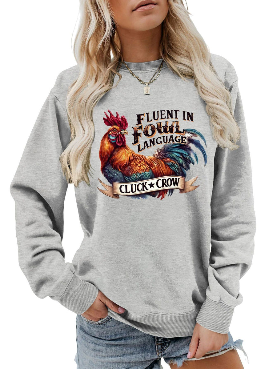Damen Sweatshirt mit humorvollem Hühnermotiv und bequemer Passform