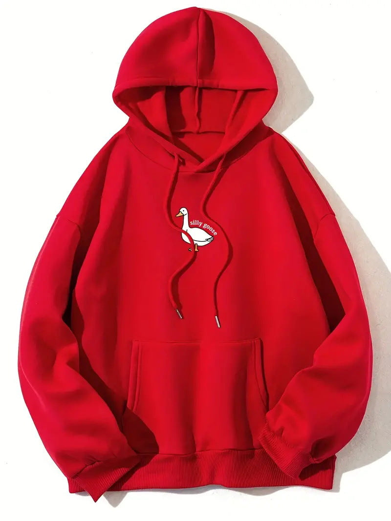 Damen Kapuzenpullover mit kreativem Gänsemotiv und weichem fleece innen