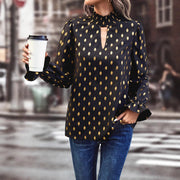 Damen elegante Bluse mit modischem Halsausschnitt und goldenen Akzenten