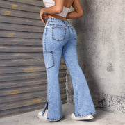 Damen Flared Jeans mit modischen Sternapplikationen und praktischen Taschen