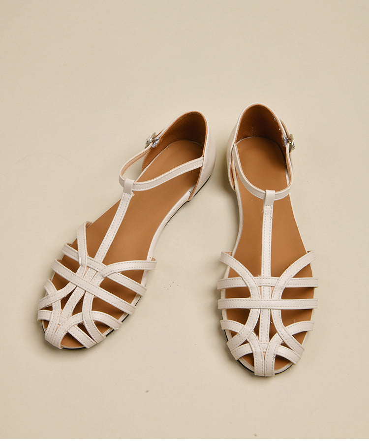Damen elegante Flachsandalen mit verstellbarem Riemen und modischem Schnitt Heidi-Mode