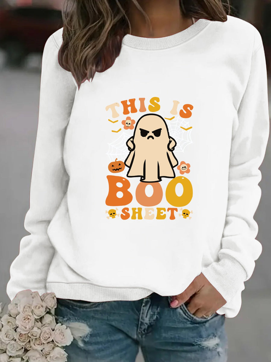 Damen Sweatshirt mit herbstlichem Geist-Print und lässigem Schnitt