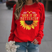 Damen Sweatshirt mit kreativem Sonnenblumenaufdruck und motivierendem Spruch