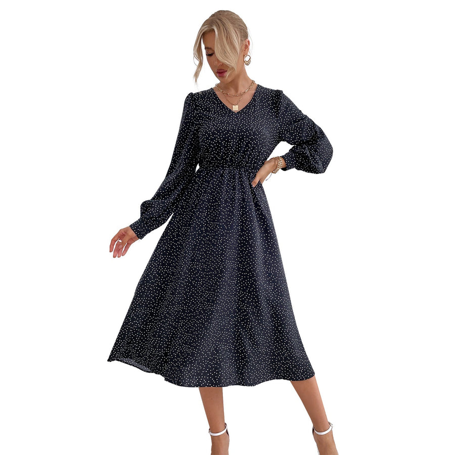 Damen elegantes Maxikleid mit V-Ausschnitt und voluminösen Ärmeln