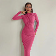 Damen figurbetontes Langarmkleid mit Raffung und elegantem Design