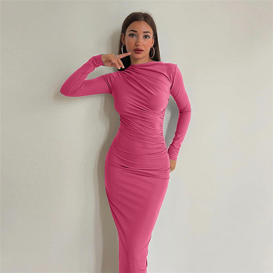 Damen figurbetontes Langarmkleid mit Raffung und elegantem Design