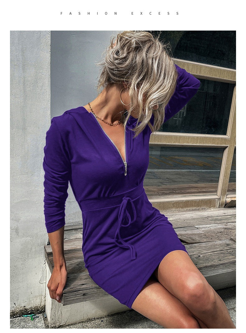 Damen sportliches Kleid mit Reißverschluss und regulierbarem Gürtel