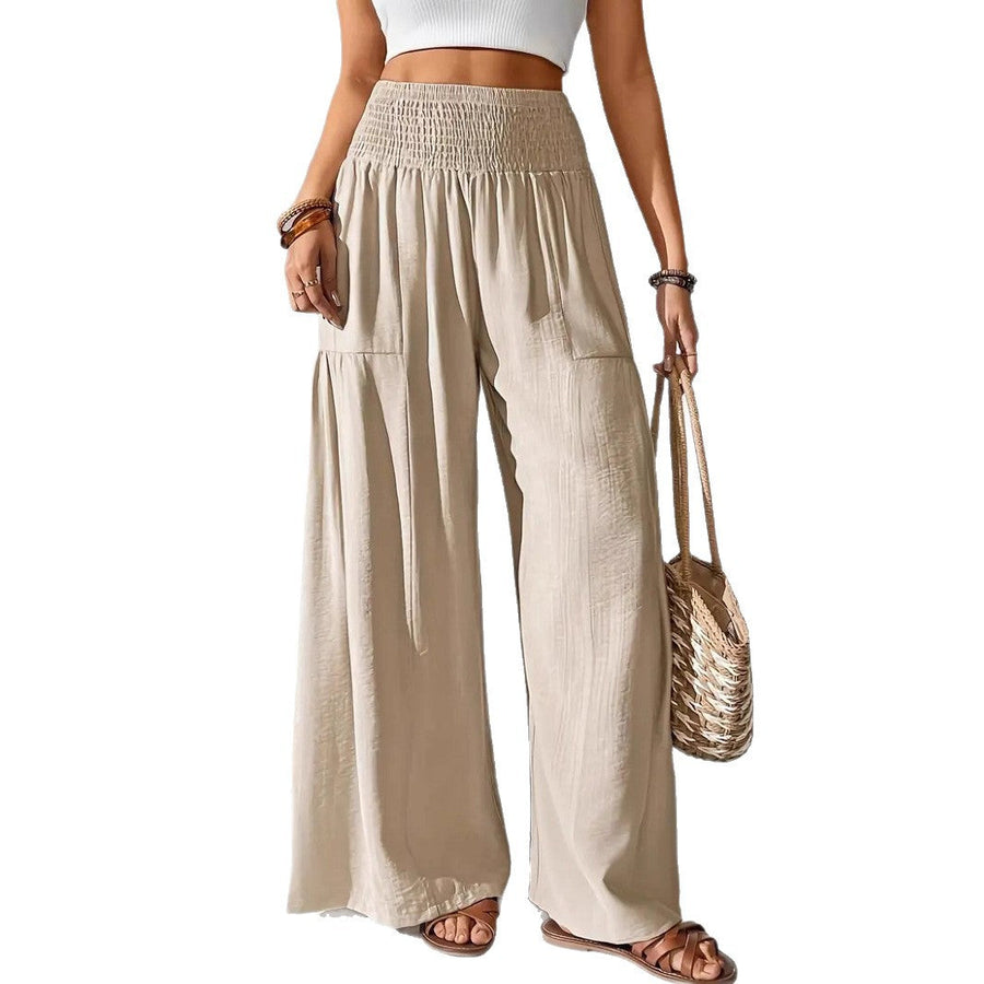 Damen weite Sommerhose mit elastischem Bund und seitlichen Eingrifftaschen