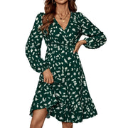 Damen elegantes Midikleid mit V-Ausschnitt und voluminösen Ärmeln