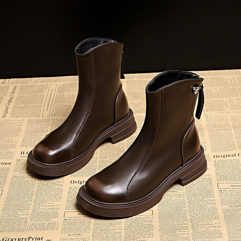 Damen Elegante und bequeme Stiefeletten aus hochwertigem Kunstleder mit seitlichem Reißverschluss