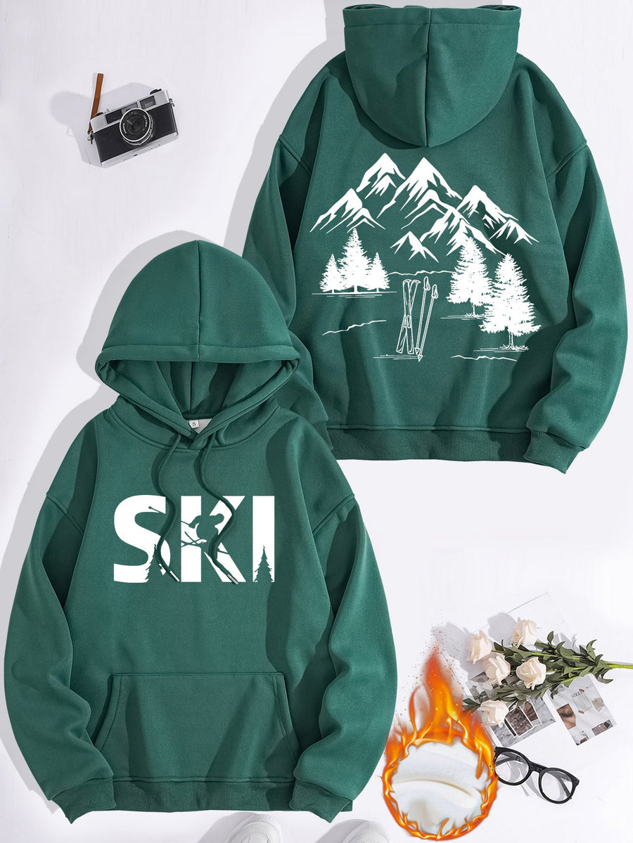 Damen Kapuzenpullover mit kunstvollem Ski-Design und gemütlicher Passform