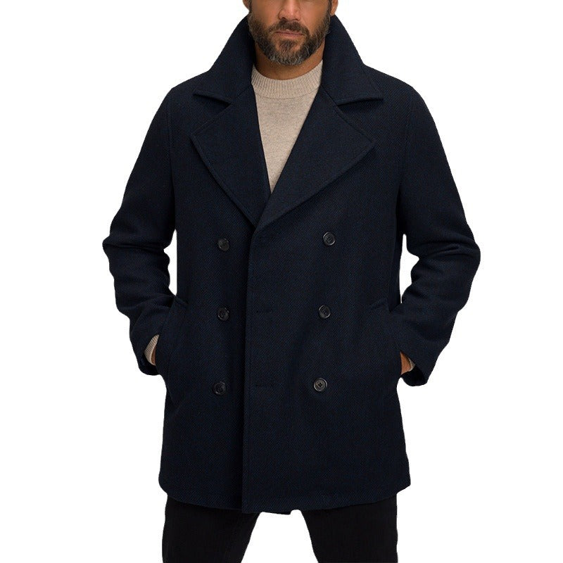 Herren eleganter Wollmantel mit doppelter Knopfleiste und praktischem Innenfutter Aliams