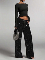 Damen extravagante Palazzohose mit Paillettenbesatz