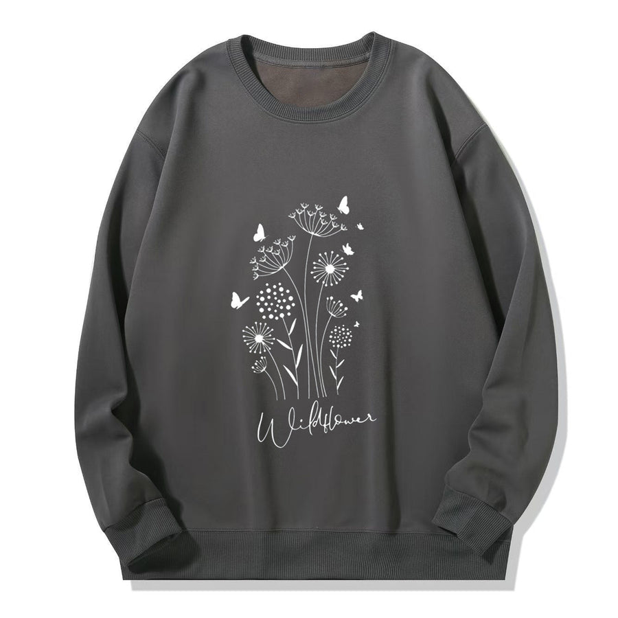 Damen Sweatshirt mit floralem Wildblumenprint und kuscheligem Innenfutter