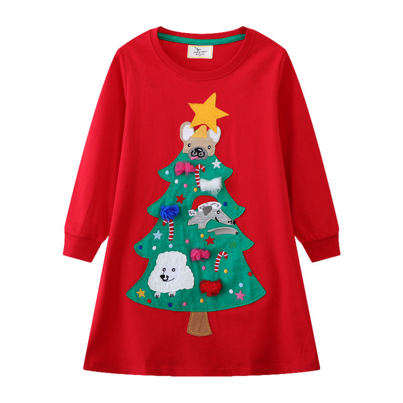 Mädchen Langarmkleid mit festlichem Weihnachtsbaum-Motiv Drune