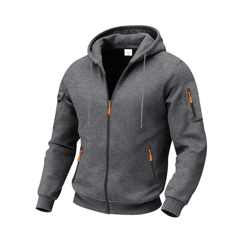 Herren nan technische Zip-Hoodiejacke mit wasserabweisenden Reißverschlusstaschen, Kapuze und verstärkten Ärmelpaspeln Drune