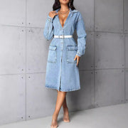 Damen Jeansjacke im長 Belichtungs-Vintage-Stil mit praktischen Taschen und Knopfleiste