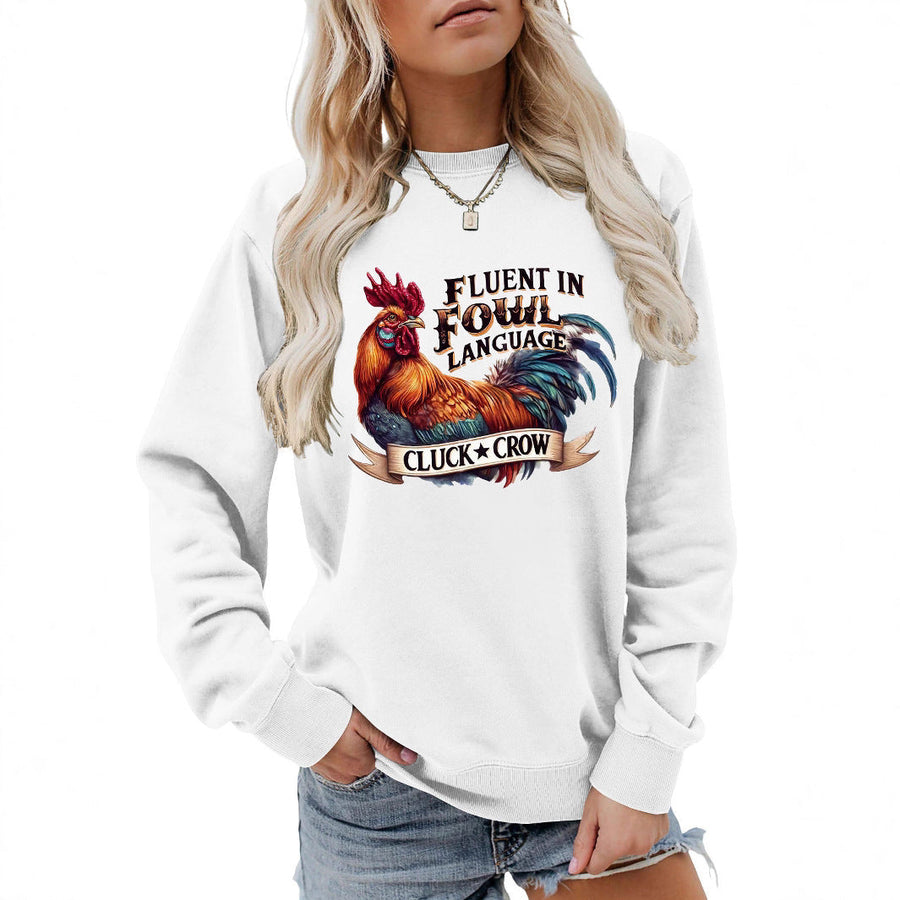Damen Sweatshirt mit humorvollem Hühnermotiv und bequemer Passform