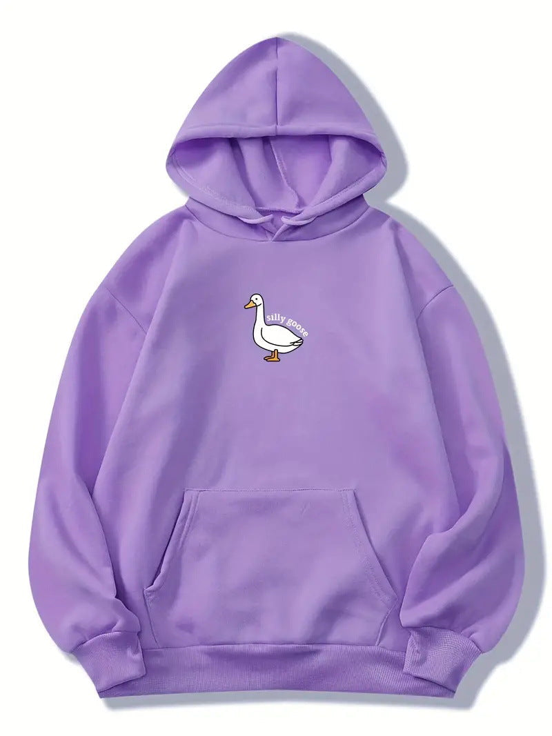 Damen Kapuzenpullover mit kreativem Gänsemotiv und weichem fleece innen