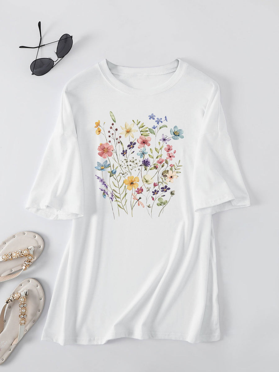 Damen lässiges Sommerblusenshirt mit floralem Druck