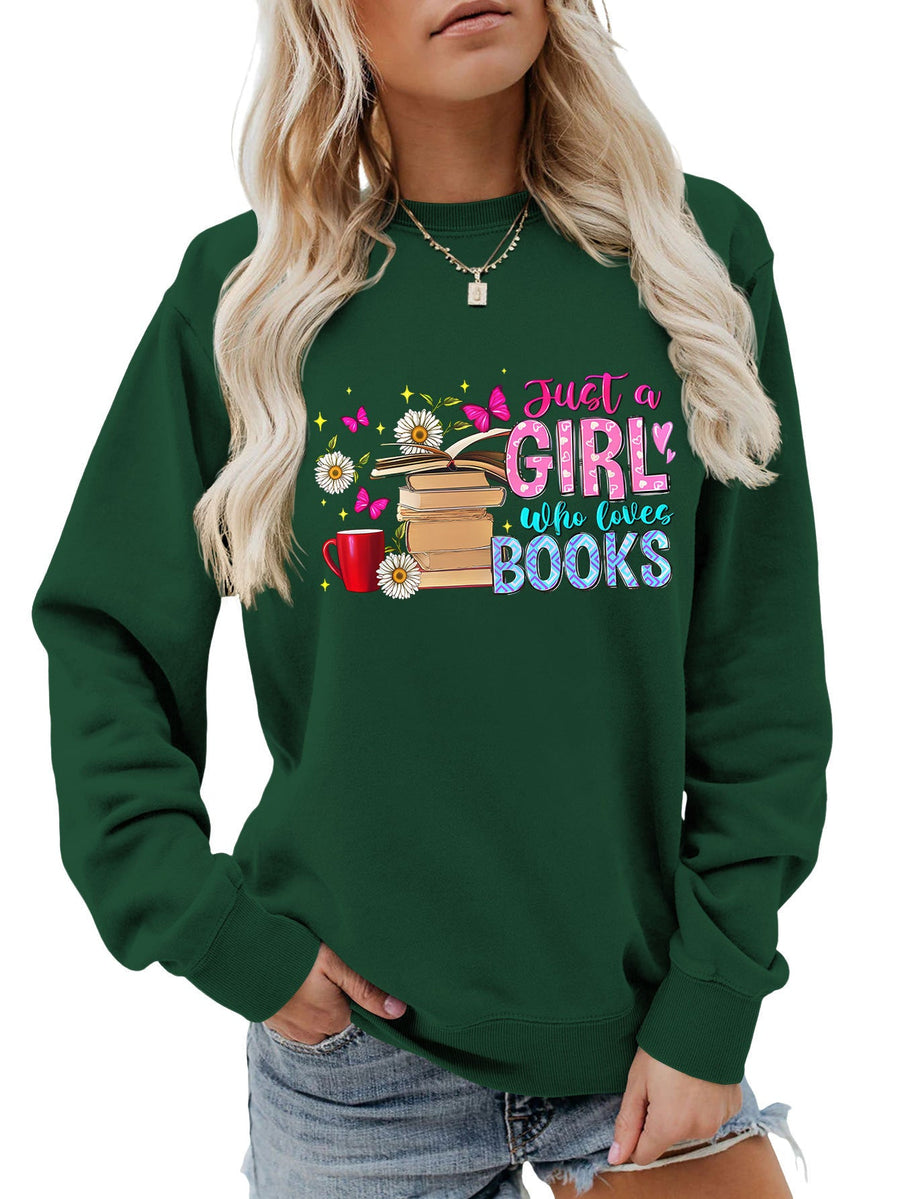 Damen Sweatshirt mit auffälligem Buchmotiv und lässiger Passform