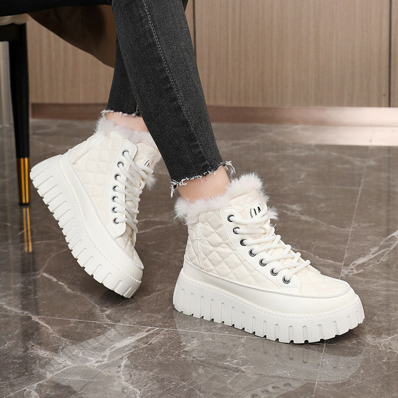 Damen High-Top Sneakers mit luxuriösem Kunstfellkragen und rutschfester Sohle
