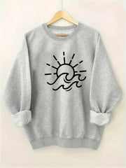 Damen Sweatshirt mit kreativem Sonnen- und Wellenmotiv