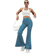 Damen High-Waist Schlaghose mit dekorativen Schnürdetails und Wellenmuster