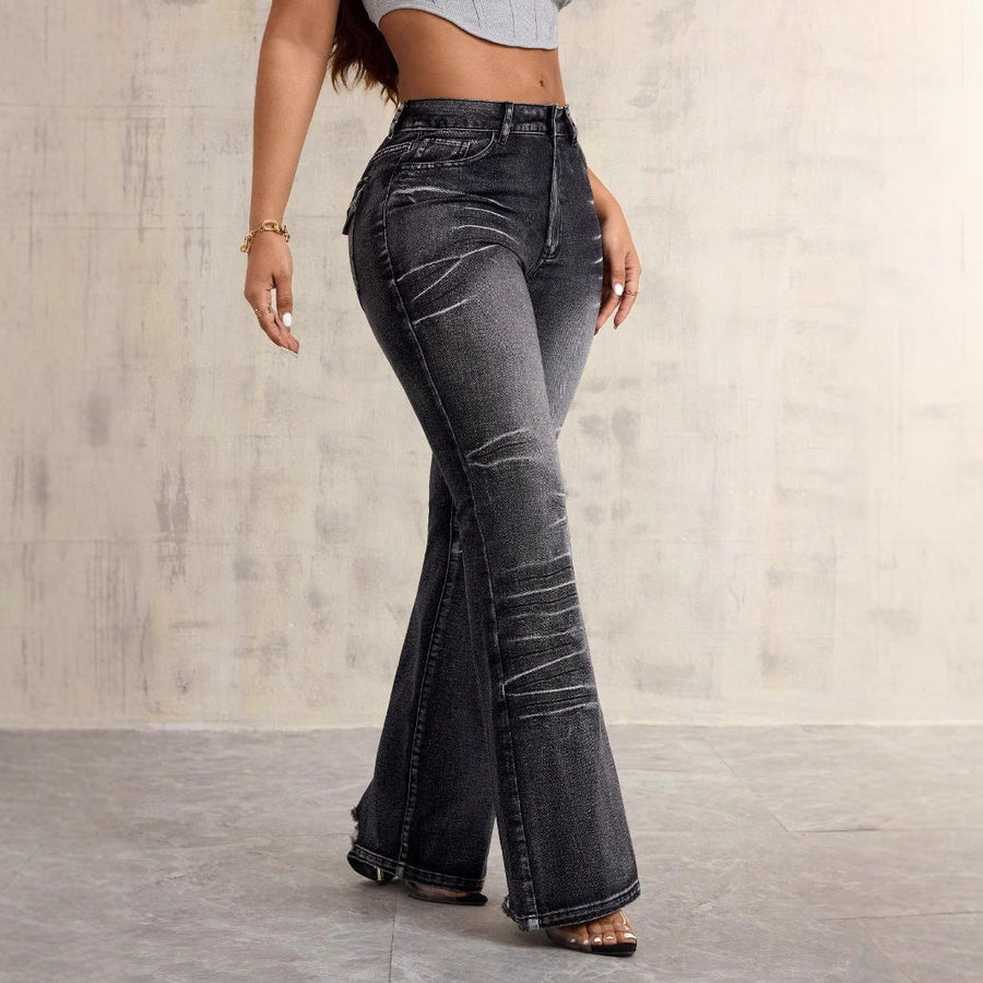 Damen High-Waist Bootcut Jeans mit modischem Used-Look