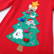 Mädchen Langarmkleid mit festlichem Weihnachtsbaum-Motiv Drune