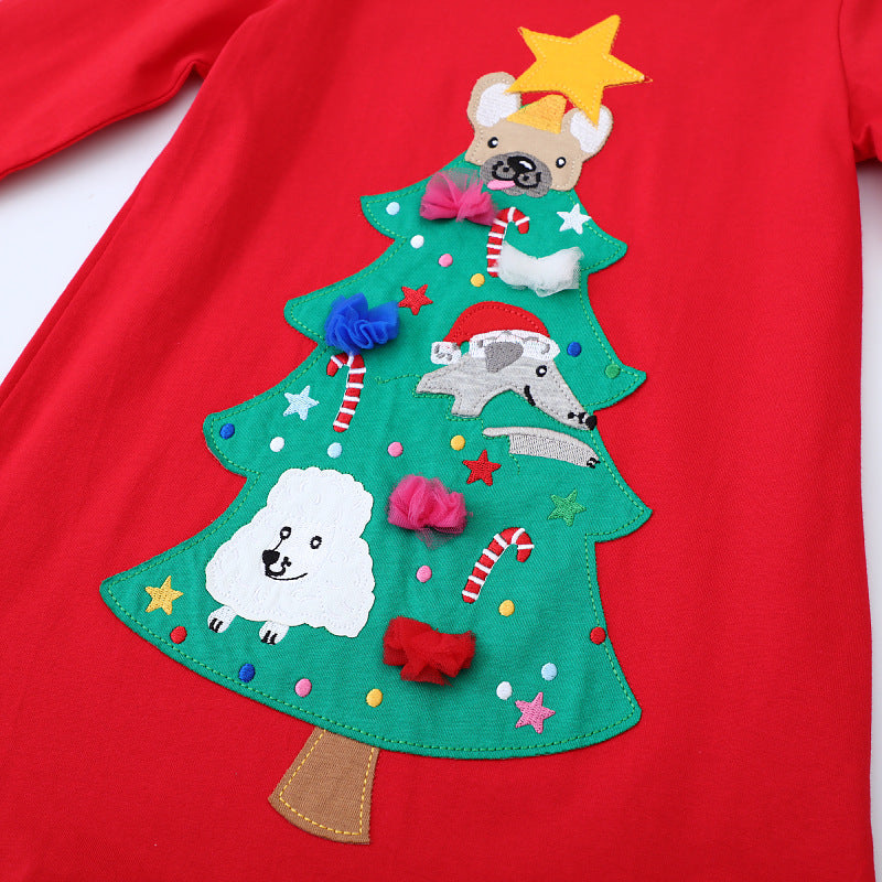 Mädchen Langarmkleid mit festlichem Weihnachtsbaum-Motiv Drune