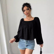 Damen elegante Bluse mit luftigen Puffärmeln und strukturierter Oberfläche