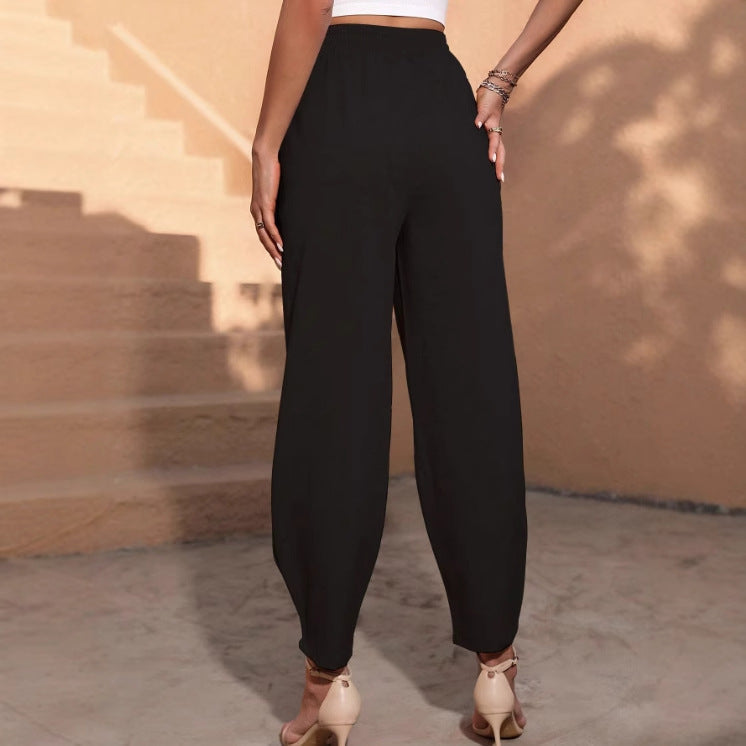 Damen elegante, lockere Stoffhose mit elastischem Bund