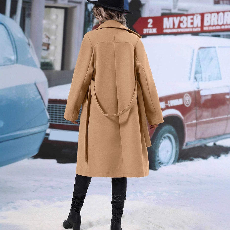 Damen eleganter Oversized-Mantel mit doppelter Knopfleiste und schickem Gürtel