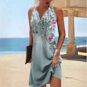 Damen, lässiges Sommerkleid mit V-Ausschnitt und asymmetrischem Saum Heidi-Mode