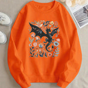 Damen Sweatshirt mit detailliertem Drachen- und Blumenmotiv