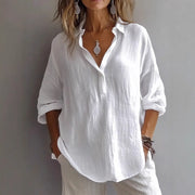 Damen Lockeres Leinen Knopf-bluse Heidi-Mode