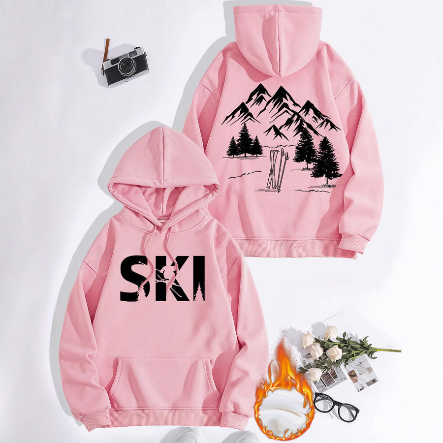Damen Kapuzenpullover mit kunstvollem Ski-Design und gemütlicher Passform