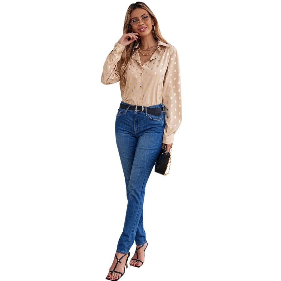 Damen elegante Bluse mit zartem Metallic-Druck und schimmerndem Finish