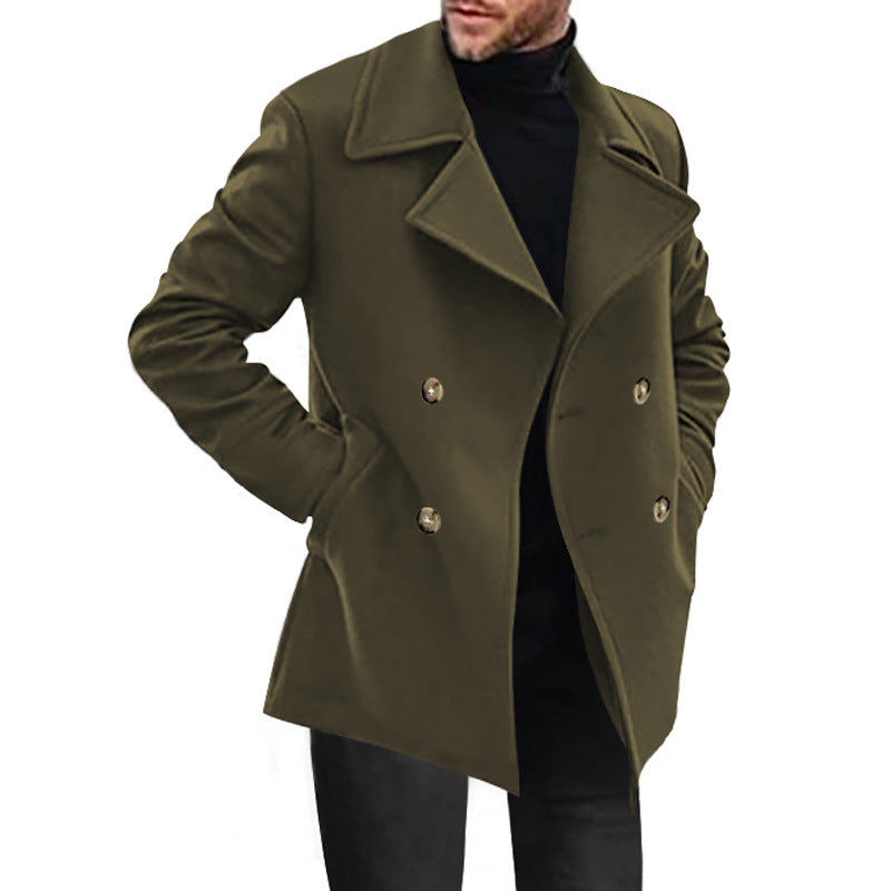Herren eleganter Doppelreiher-Mantel mit hochwertiger Wolloberfläche Aliams
