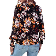 Damen Bluse mit floralem Muster und elastischen Rüschendetails